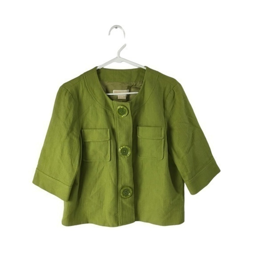 Michael Kors Tweed Snap Button Cropped Jacket Large Green
